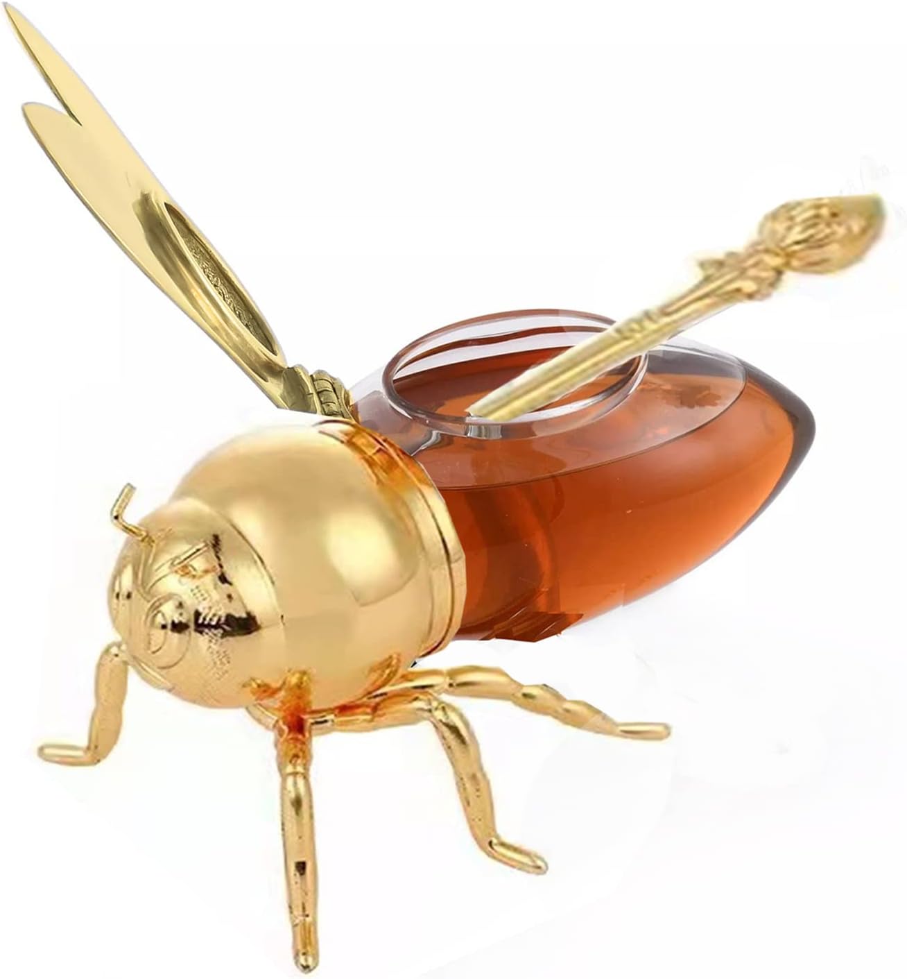 Luxurious Bee Honey Pot Set – Elegant Metal Honey Jar with Dipper, Decorative Kitchen Storage for Honey, Syrup, or Spices