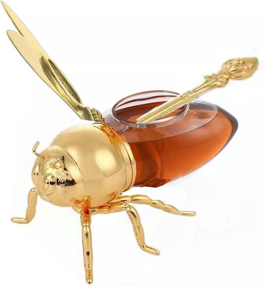 Luxurious Bee Honey Pot Set – Elegant Metal Honey Jar with Dipper, Decorative Kitchen Storage for Honey, Syrup, or Spices